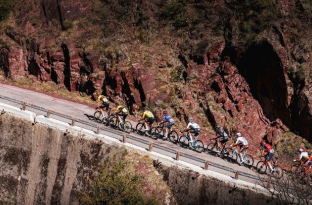 Team Jumbo-Visma riders lead the Paris-Nice peloton
