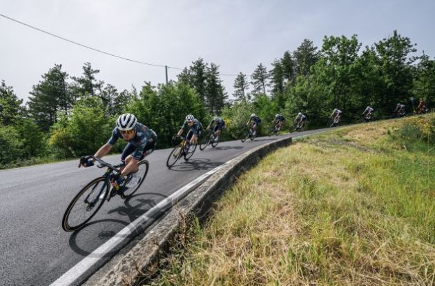 Team Visma - Lease a Bike leading the peloton in stage 1 of Tour de France