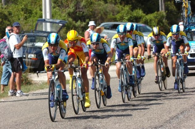 Team Astana - Team time trial in the 2009 Tour de France. Photo copyright Fotoreporter Sirotti.