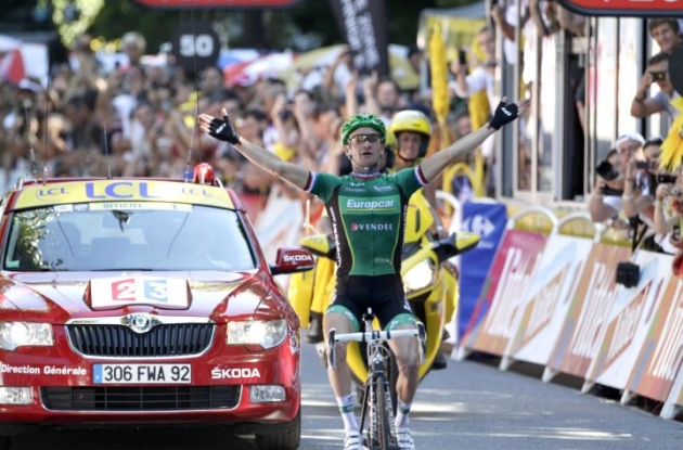 Team Europcar's Thomas Voeckler wins queen stage of 2012 Tour de France. Photo Fotoreporter Sirotti.