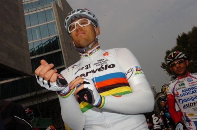 Cervelo TestTeam's World Champion Thor Hushovd is ready for the start of the 2010 Giro di Lombardia. Photo by Fotoreporter Sirotti.