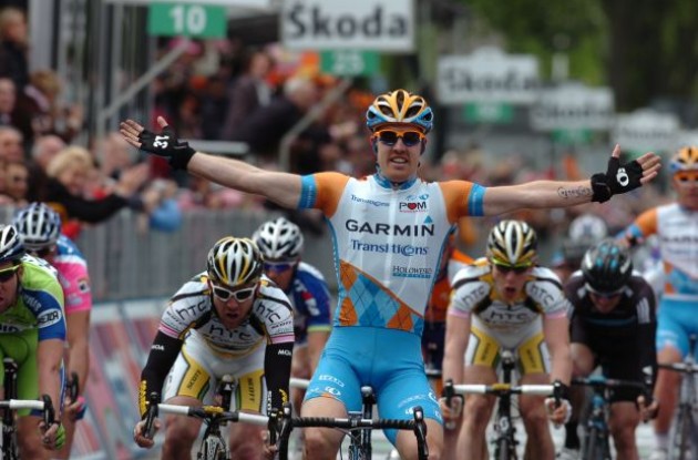 Tyler Farrar wins stage 2 of the 2010 Giro d'Italia. Photo copyright Fotoreporter Sirotti.