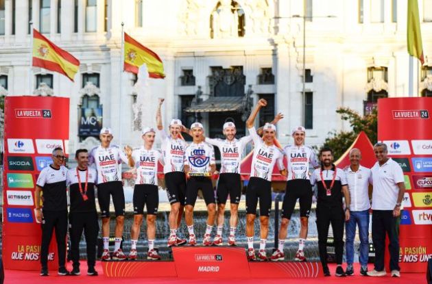 UAE Team Emirates on podium best team classification winners