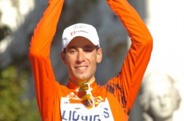 Nibali celebrates his Vuelta victory on the podium in Madrid, Spain. Photo copyright Fotoreporter Sirotti.