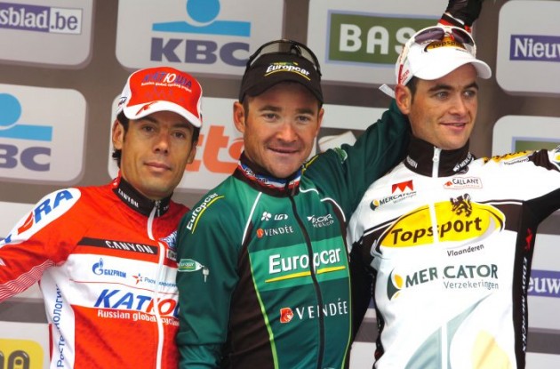 Voeckler, Freire and Serry on the podium. Photo Fotoreporter Sirotti.