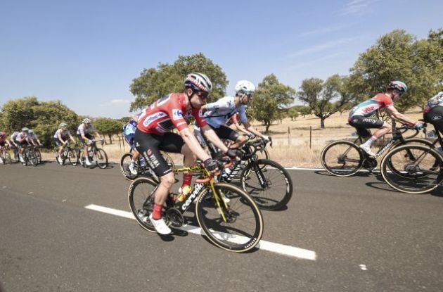 Wout van Aert in the red jersey during stage 4 of Vuelta a Espana