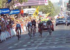 The main breakaway group arrives. The main breakaway group arrives.