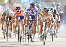 Boonen, Cavendish and Hushovd sprint for the stage win. Photo copyright TDWSports.com.