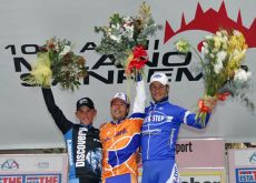 Freire, Davis and Boonen on the podium in San Remo, Italy.