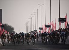Dylan Groenewegen wins the sprint across the finish line in stage 5 of UAE Tour 2023