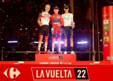 Evenepoel, Mas, and Ayuso on Vuelta podium in Madrid