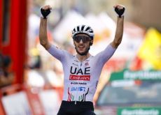 Adam Yates crosses finish line as winner of stage 9 of Vuelta a Espana