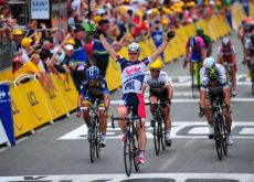 Team Lotto-Greipel's Andre Greipel (Germany) powers to second Tour de France stage victory in stage 5 of the 2012 Tour de France. Photo Fotoreporter Sirotti. Team Lotto-Greipel's Andre Greipel (Germany) powers to second Tour de France stage victory in stage 5 of the 2012 Tour de France. Photo Fotoreporter Sirotti.