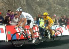 Andy Schleck and Alberto Contador climb. Photo copyright Fotoreporter Sirotti.