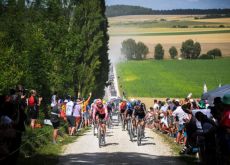 Ben Healy on a gravel section during stage 9 of Tour de France 2024