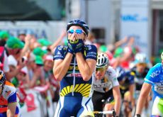 Team Vacansoleil's Borut Bozic can't believe he's won. Photo Fotoreporter Sirotti.