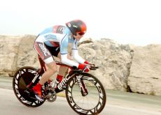Team BMC Racing's Cadel Evans on his way to defending his lead in the 2011 Tirreno-Adriatico. Photo Fotoreporter Sirotti.