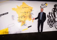 | A.S.O. Christian Prodhomme with the map of the 2026 Tour de France