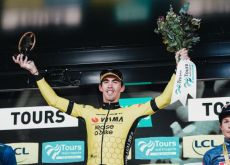 Christophe Laporte on the podium at Paris-Tours