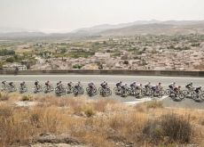 Cycling peloton in Spanish landscape