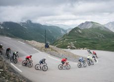 Cyclists descending from the Col du Galibier