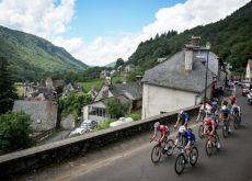 Cyclists riding through the Massif Central region of France