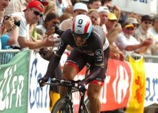 Fabian Cancellara powers to individual prologue victory in 2012 Tour de France for Team RadioShack-

Nissan ahead of Team Sky Procycling's Bradley Wiggins and Sylvain Chavanel of Team Omega Pharma-

QuickStep. Photo Fotoreporter Sirotti.