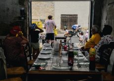 Family dinner while watching Tour de France in Gevrey-Chambertin