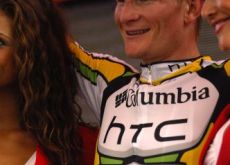 Germany's Andre Greipel celebrating his win in top fashion on the podium. Photo copyright Fotoreporter Sirotti. Germany's Andre Greipel celebrating his win in top fashion on the podium. Photo copyright Fotoreporter Sirotti.