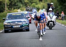 Cyclists from team Groupama-FDJ in a breakaway group