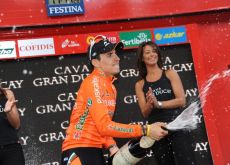 Igor Anton celebrates his stage win on the podium. Photo copyright Fotoreporter Sirotti.