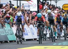 Jasper Philipsen crosses the finish line as winner of stage 4 of Tour de France 2023