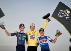 Jonas Vingegaard Tadej Pogacar and Remco Evenepoel on final Tour de France podium