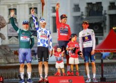 Kaden Groves Jay Vine Primoz Roglic Mattias Skjelmose on Vuelta a Espana podium