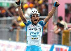 Team Colnago's Manuel Belletti wins Stage 13 of the Giro d'Italia 2010. Photo copyright Fotoreporter Sirotti. Team Colnago's Manuel Belletti wins Stage 13 of the Giro d'Italia 2010. Photo copyright Fotoreporter Sirotti.