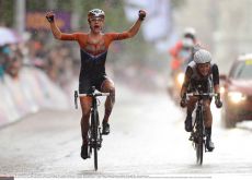 Marianne Vos of the Netherlands wins the women's road race of the 2012 London Olympics ahead of Great Britain's Elizabeth Armitstead. Photo copyright Tim de Waele. Marianne Vos of the Netherlands wins the women's road race of the 2012 London Olympics ahead of Great Britain's Elizabeth Armitstead. Photo copyright Tim de Waele.