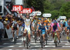 Mark Cavendish (Team Columbia-HTC) takes his fifth Tour stage win. Photo copyright Fotoreporter Sirotti.