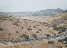 Mountain terrain with cyclists near Jerez in Spain