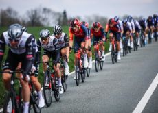 Riders from UAE Team Emirates lead the peloton in La Flèche Wallonne 2023