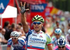 Peter Sagan takes the victory for Team Liquigas-Cannondale in the final stage of the Vuelta a Espana 2011. Photo Fotoreporter Sirotti.