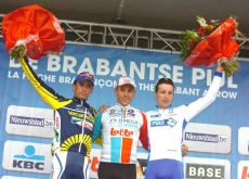 Team Omega Pharma - Lotto's Philippe Gilbert wins De Brabantse Pijl 2011 ahead of BjÃ¶rn Leukemans (Vacansoleil) and Anthony Geslin (Team FDJ). Photo copyright Fotoreporter Sirotti.