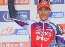 Philippe Gilbert celebrates his win on the podium. Photo copyright Fotoreporter Sirotti. Philippe Gilbert celebrates his win on the podium. Photo copyright Fotoreporter Sirotti.