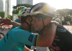 Primoz Roglic congratulates Mark Cavendish