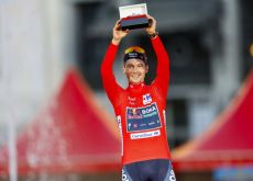 Primoz Roglic on the podium as winner of Vuelta a Espana