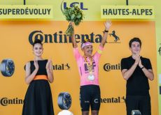 Richard Carapaz is celebrated on the podium as winner of stage 17 at Tour de France 2024