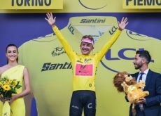 Tour de France leader Richard Carapaz on the podium