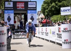 Procyclist starts his time trial in Criterium du Dauphine 2024