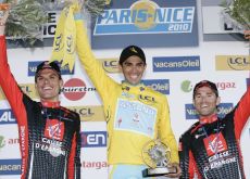 Sanchez, Contador and Valverde on the podium in Nice. Photo copyright Fotoreporter Sirotti.