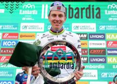 | RCS Sport - LaPresse Tadej Pogacar on the podium with the winner trophy