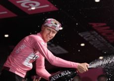 Tadej Pogacar wearing pink jersey at Giro d'Italia